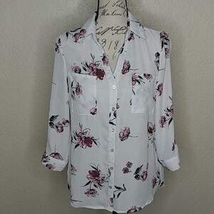 BCX Sheer Button Front Floral Shirt Size S